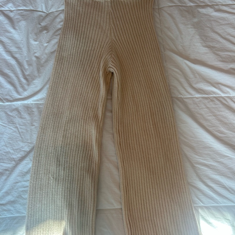 Sincerely Jules Cream Ribbed Knit Pants